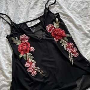 *SOLD* Mesh Embroidered Floral Flowy Top